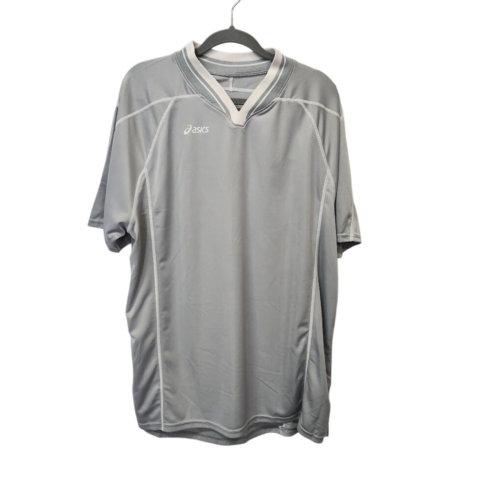 Asics V-Neck Gray Short Sleeve T-Shirt Athleisure Top‎ Shojl Jersey - Size XL